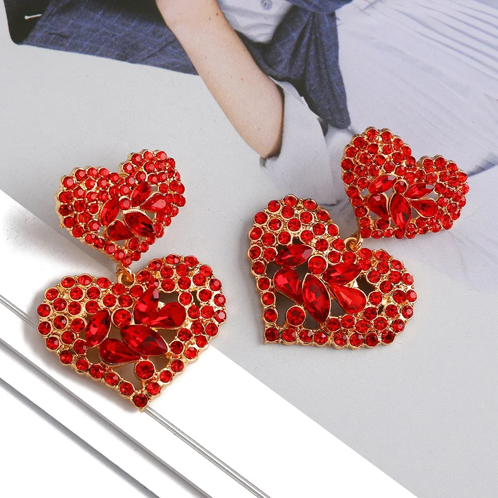 Elegant Sweet Modern Double Heart Dangle Earrings For Women