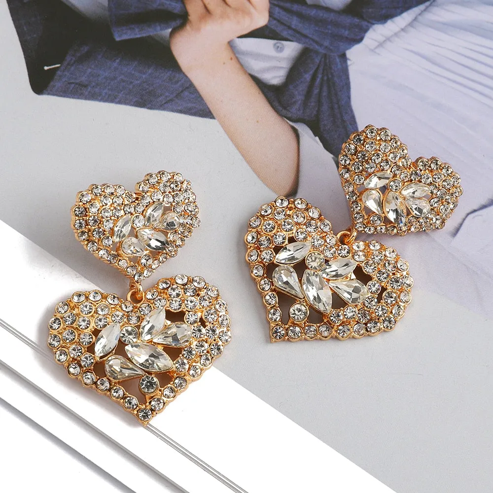 Elegant Sweet Modern Double Heart Dangle Earrings For Women