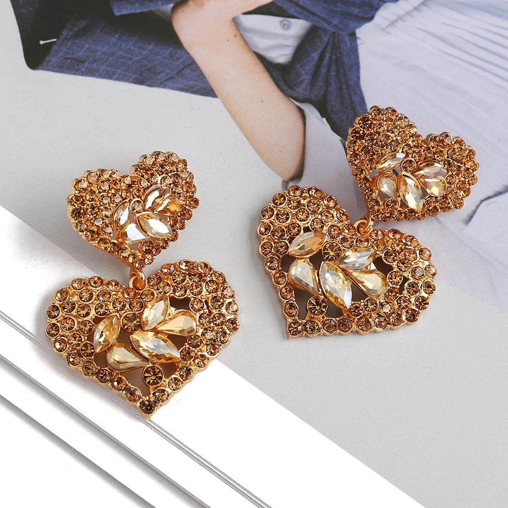 Elegant Sweet Modern Double Heart Dangle Earrings For Women