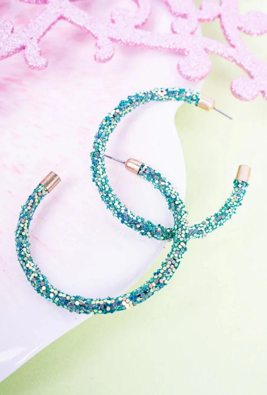 Emerald Glitter Hoop Earrings