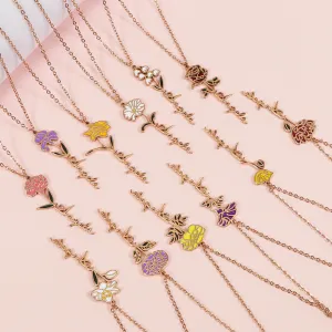 Enamel Birth Flower Name Necklace Dainty Name Necklace With Birth Flower