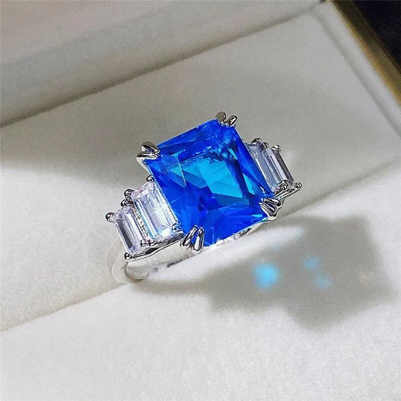 Excellent New Arrival Luxury Blue Yellow Color Rectangle AAA  CZ Diamonds Fashion Rings