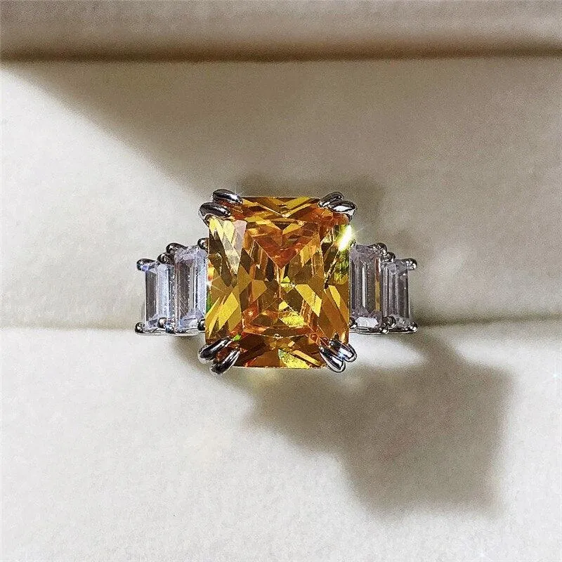 Excellent New Arrival Luxury Blue Yellow Color Rectangle AAA  CZ Diamonds Fashion Rings