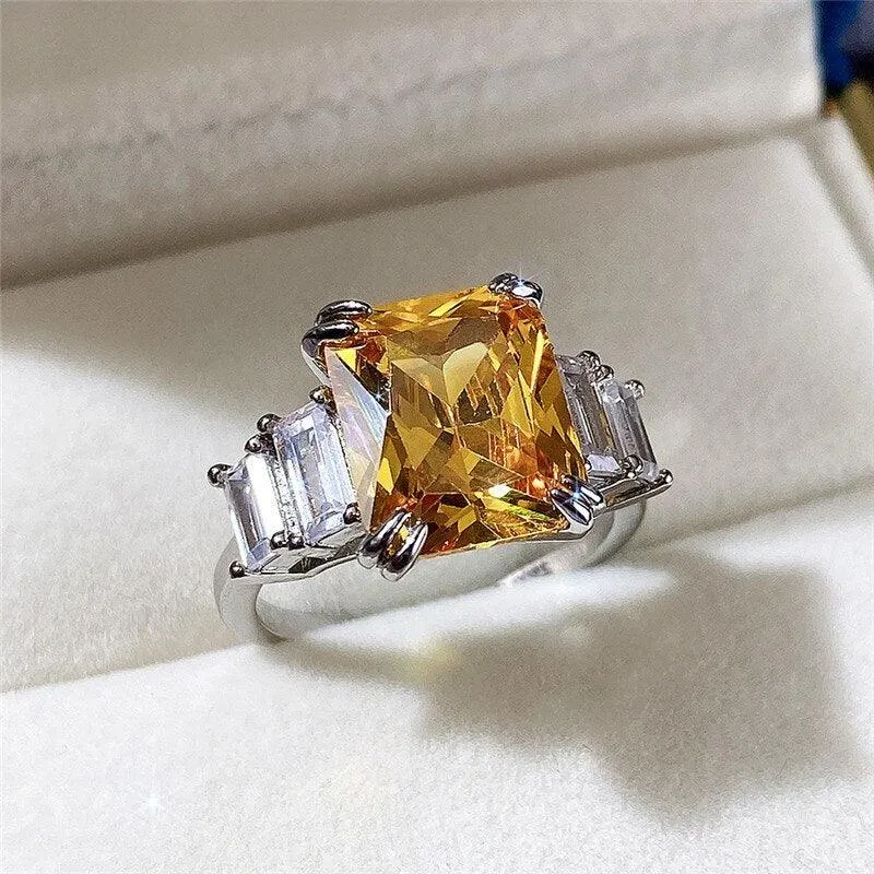Excellent New Arrival Luxury Blue Yellow Color Rectangle AAA  CZ Diamonds Fashion Rings
