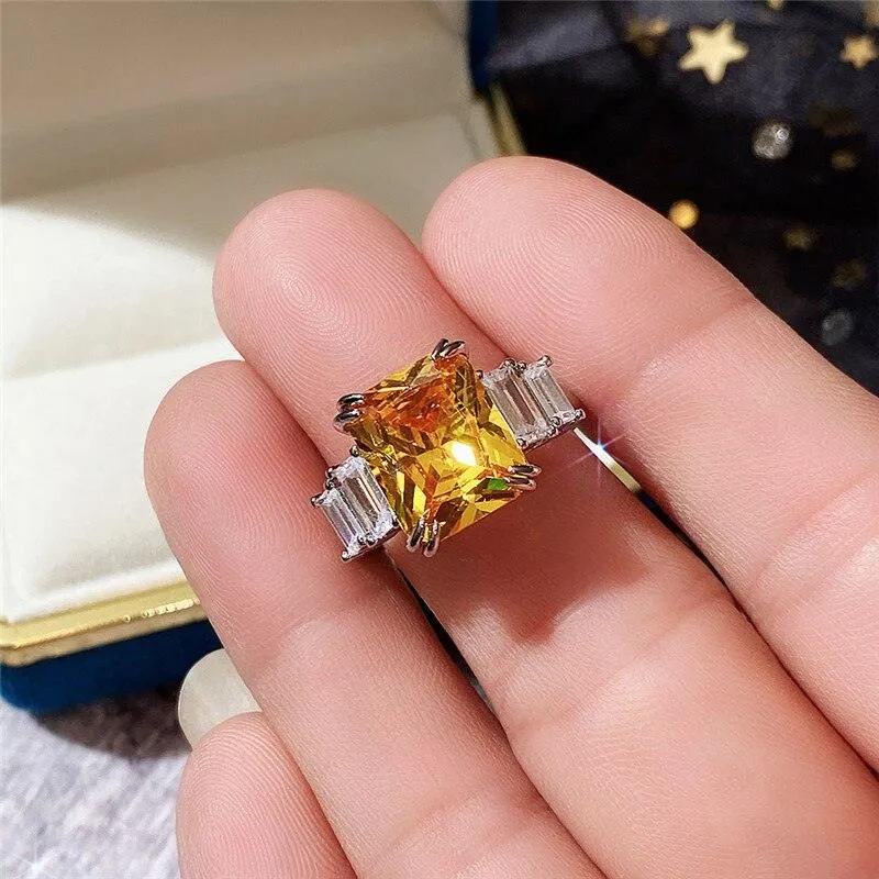 Excellent New Arrival Luxury Blue Yellow Color Rectangle AAA  CZ Diamonds Fashion Rings