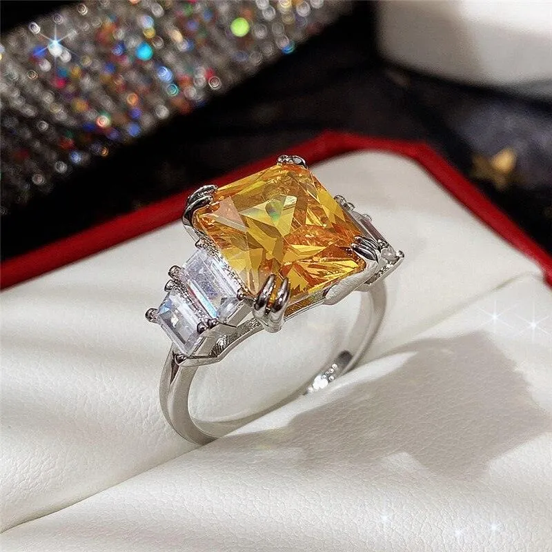 Excellent New Arrival Luxury Blue Yellow Color Rectangle AAA  CZ Diamonds Fashion Rings