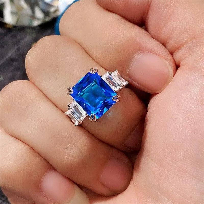 Excellent New Arrival Luxury Blue Yellow Color Rectangle AAA  CZ Diamonds Fashion Rings