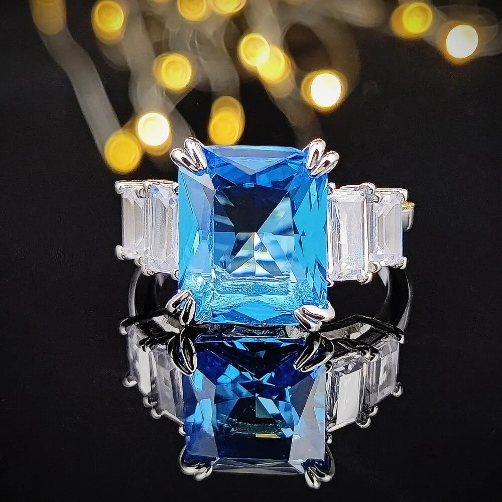 Excellent New Arrival Luxury Blue Yellow Color Rectangle AAA  CZ Diamonds Fashion Rings