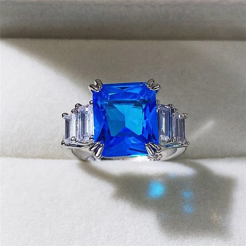 Excellent New Arrival Luxury Blue Yellow Color Rectangle AAA  CZ Diamonds Fashion Rings