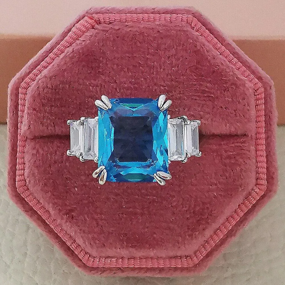 Excellent New Arrival Luxury Blue Yellow Color Rectangle AAA  CZ Diamonds Fashion Rings