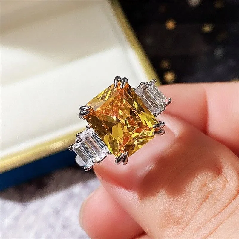 Excellent New Arrival Luxury Blue Yellow Color Rectangle AAA  CZ Diamonds Fashion Rings