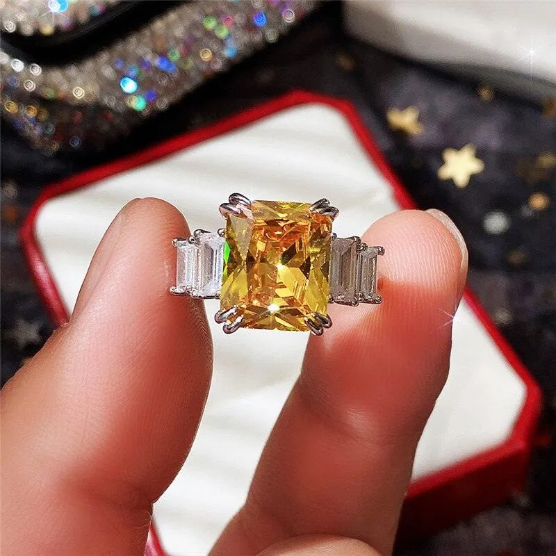 Excellent New Arrival Luxury Blue Yellow Color Rectangle AAA  CZ Diamonds Fashion Rings