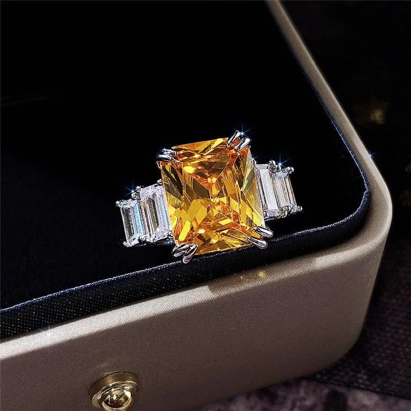 Excellent New Arrival Luxury Blue Yellow Color Rectangle AAA  CZ Diamonds Fashion Rings