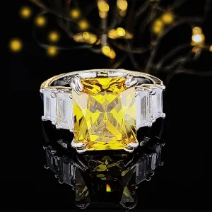 Excellent New Arrival Luxury Blue Yellow Color Rectangle AAA  CZ Diamonds Fashion Rings