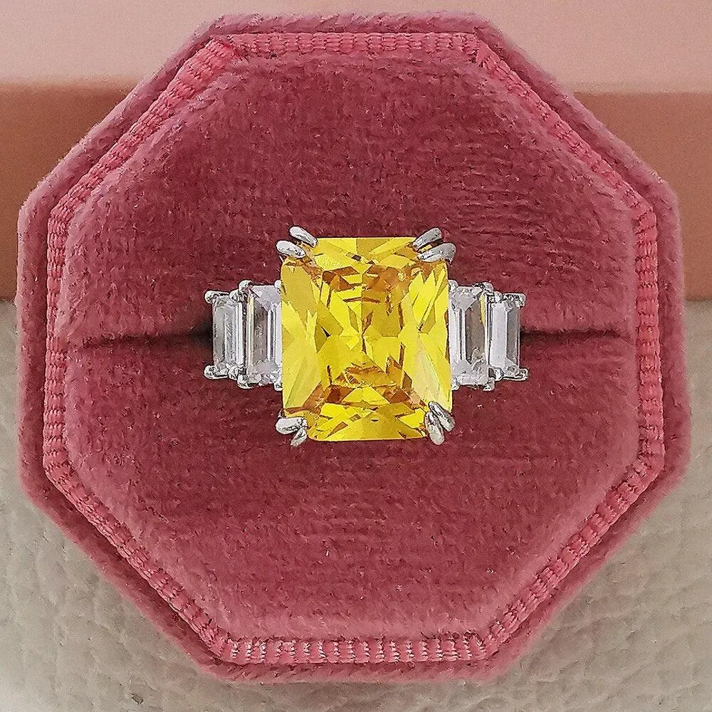 Excellent New Arrival Luxury Blue Yellow Color Rectangle AAA  CZ Diamonds Fashion Rings
