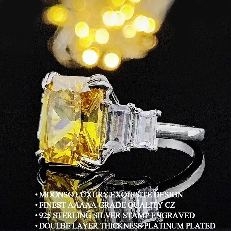 Excellent New Arrival Luxury Blue Yellow Color Rectangle AAA  CZ Diamonds Fashion Rings