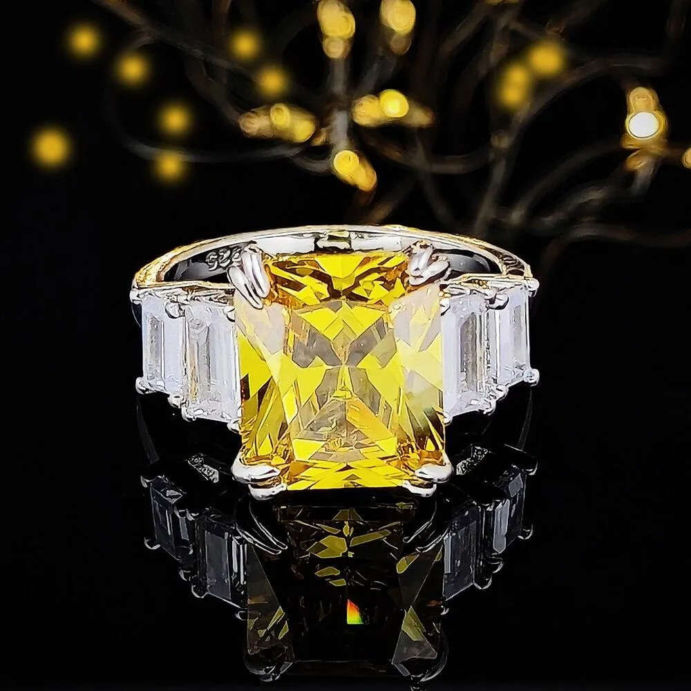 Excellent New Arrival Luxury Blue Yellow Color Rectangle AAA  CZ Diamonds Fashion Rings