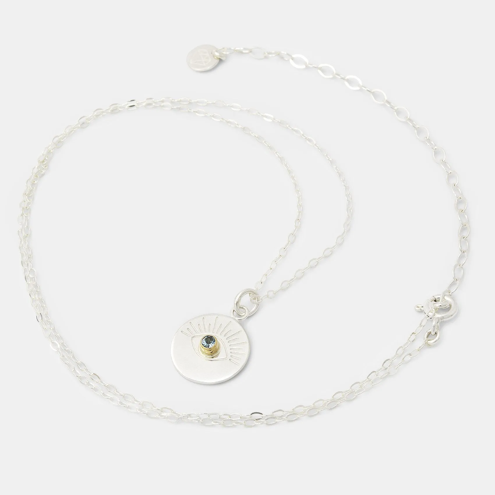 Eye & Aquamarine Silver Amulet Necklace