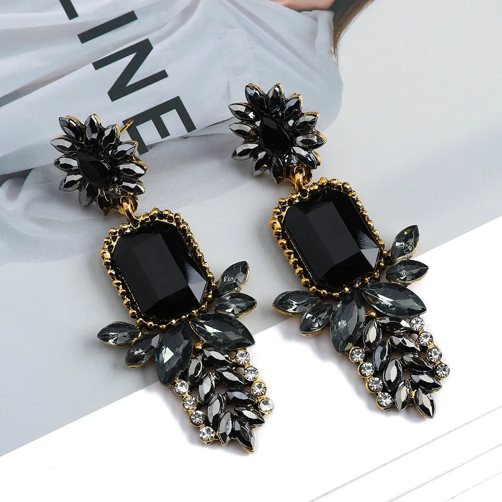 Fashion Flower Boho Colorful Crystal Geometric Big Dangle Earrings For Women