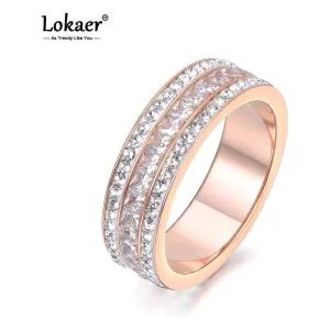 Fashion Jewelry Rose Gold Color 3 Rows Ring With AAA Zircon Stainless Steel Ring 6mm Width R18132