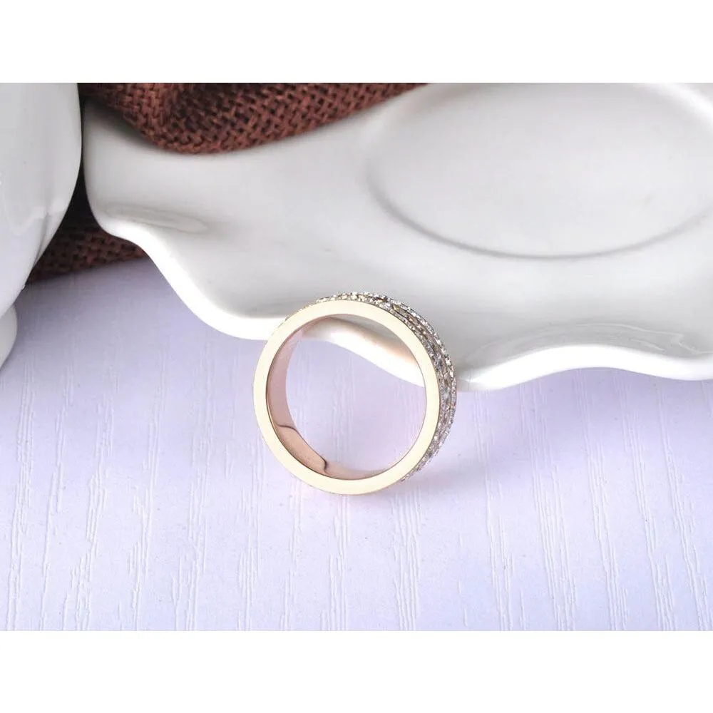 Fashion Jewelry Rose Gold Color 3 Rows Ring With AAA Zircon Stainless Steel Ring 6mm Width R18132