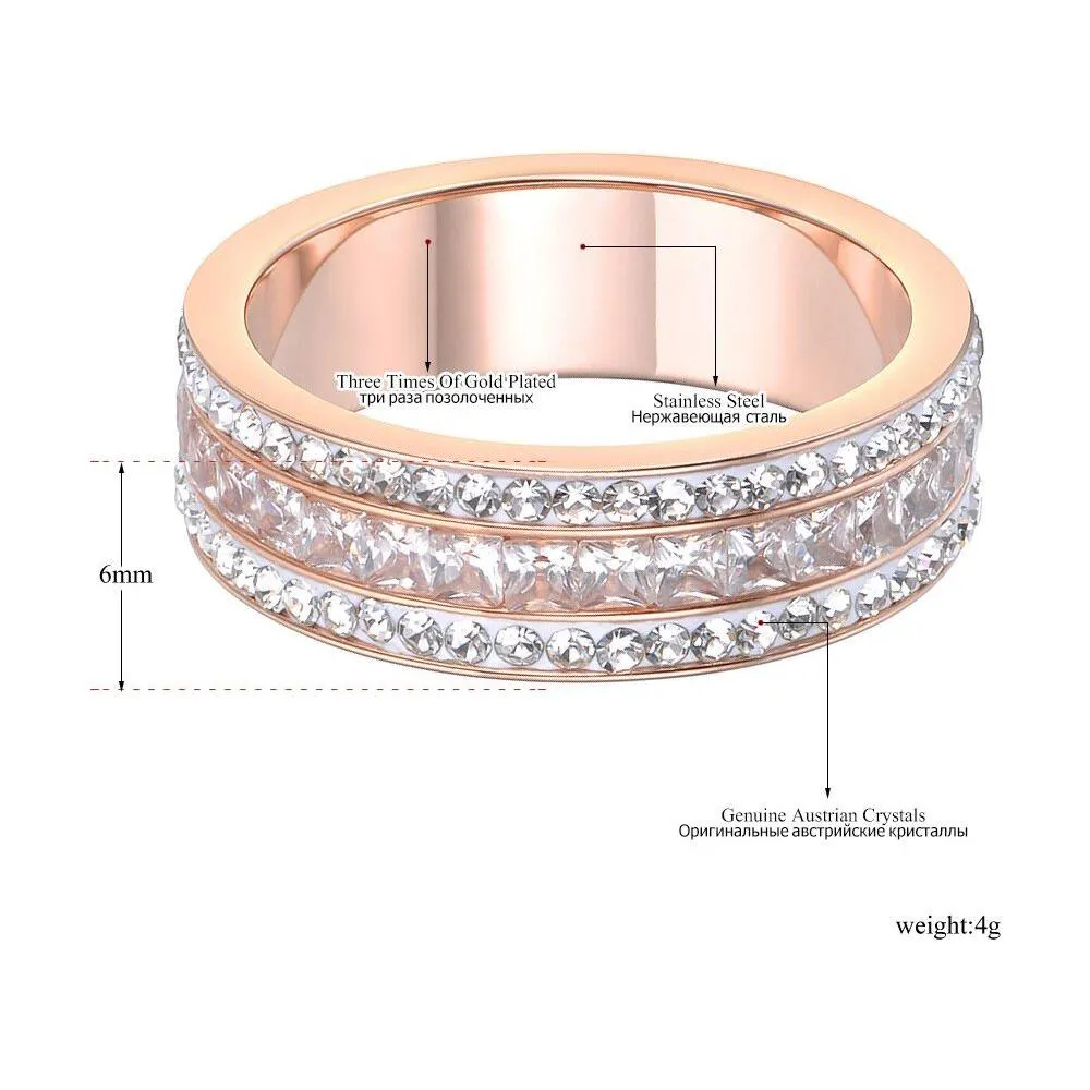 Fashion Jewelry Rose Gold Color 3 Rows Ring With AAA Zircon Stainless Steel Ring 6mm Width R18132