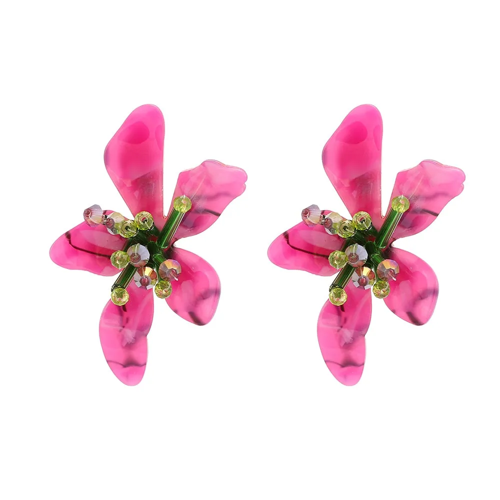 Fashion Korean Acrylic Resin Flower Bridal Big Stud Earrings For Women