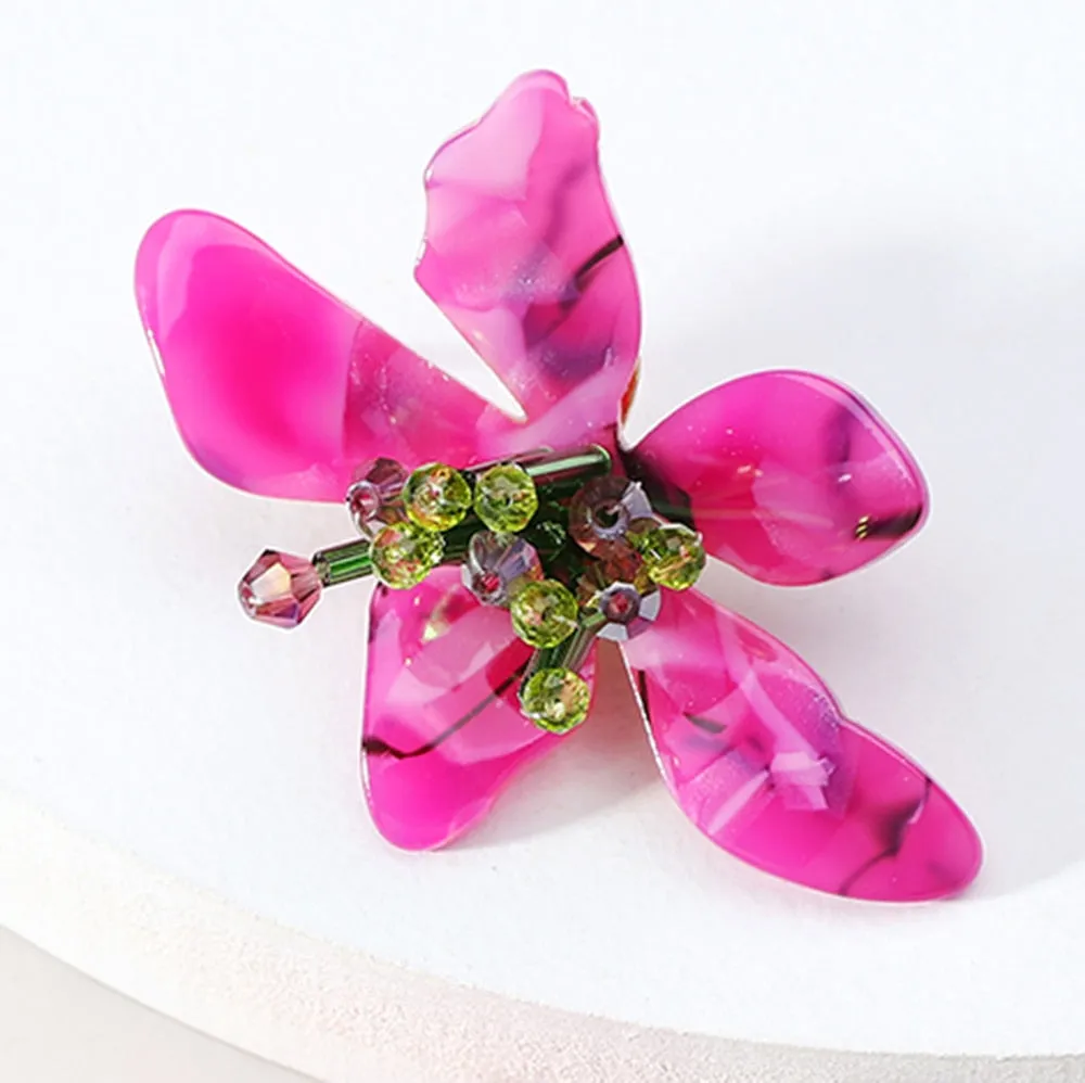 Fashion Korean Acrylic Resin Flower Bridal Big Stud Earrings For Women
