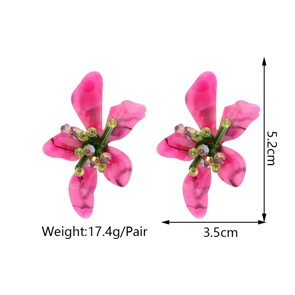 Fashion Korean Acrylic Resin Flower Bridal Big Stud Earrings For Women