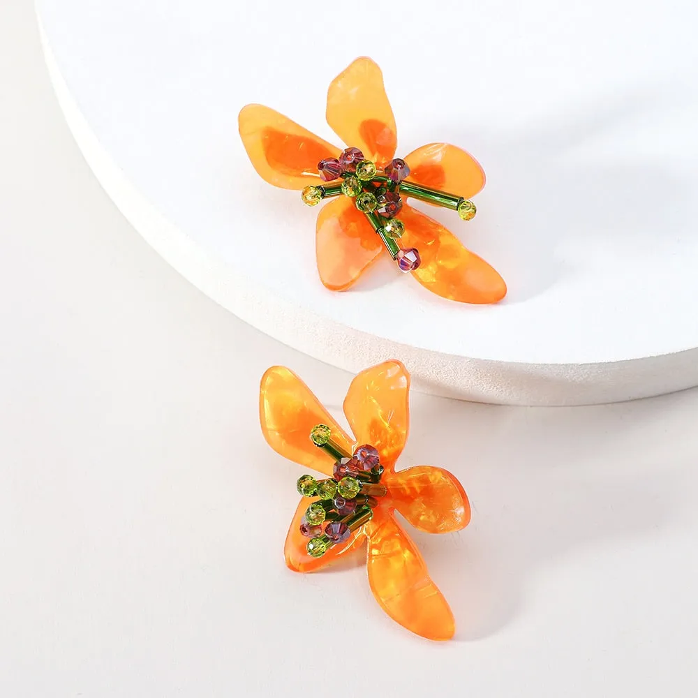 Fashion Korean Acrylic Resin Flower Bridal Big Stud Earrings For Women