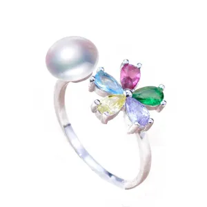 Fashion Pearl Ring Colorful Flower Natural Freshwater Pearl Rings