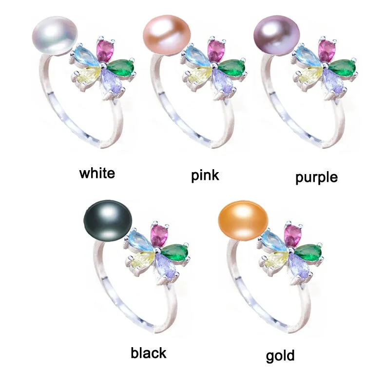 Fashion Pearl Ring Colorful Flower Natural Freshwater Pearl Rings