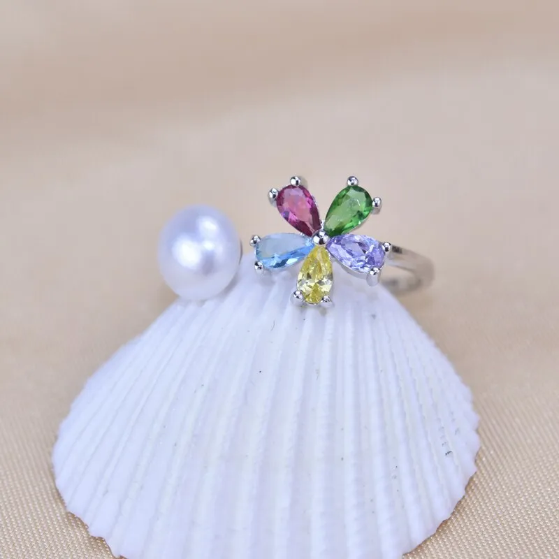 Fashion Pearl Ring Colorful Flower Natural Freshwater Pearl Rings