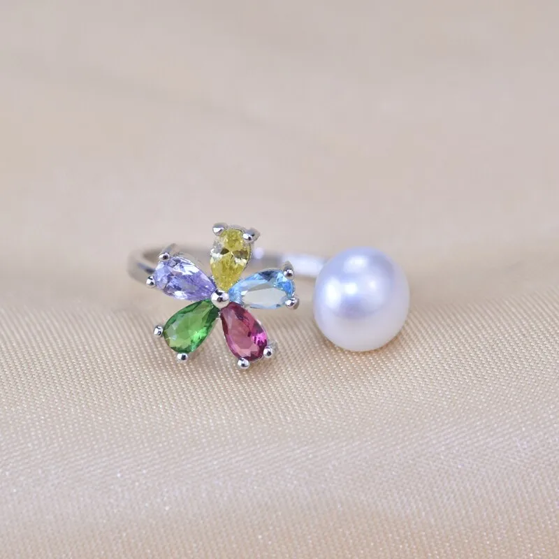Fashion Pearl Ring Colorful Flower Natural Freshwater Pearl Rings