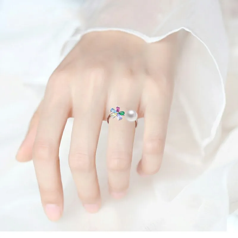 Fashion Pearl Ring Colorful Flower Natural Freshwater Pearl Rings