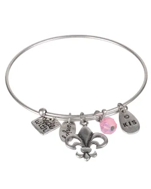 Fleur De Li Love Life Positive Antique Adjustable Bangle Bracelet Made with Love by Jewelry Nexus