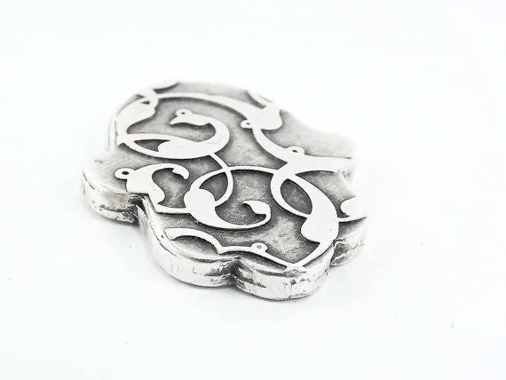 Floral Hamsa Hand of Fatima Pendant Tray Cabochon Setting - Flat Edge - Matte Anitque Silver Plated