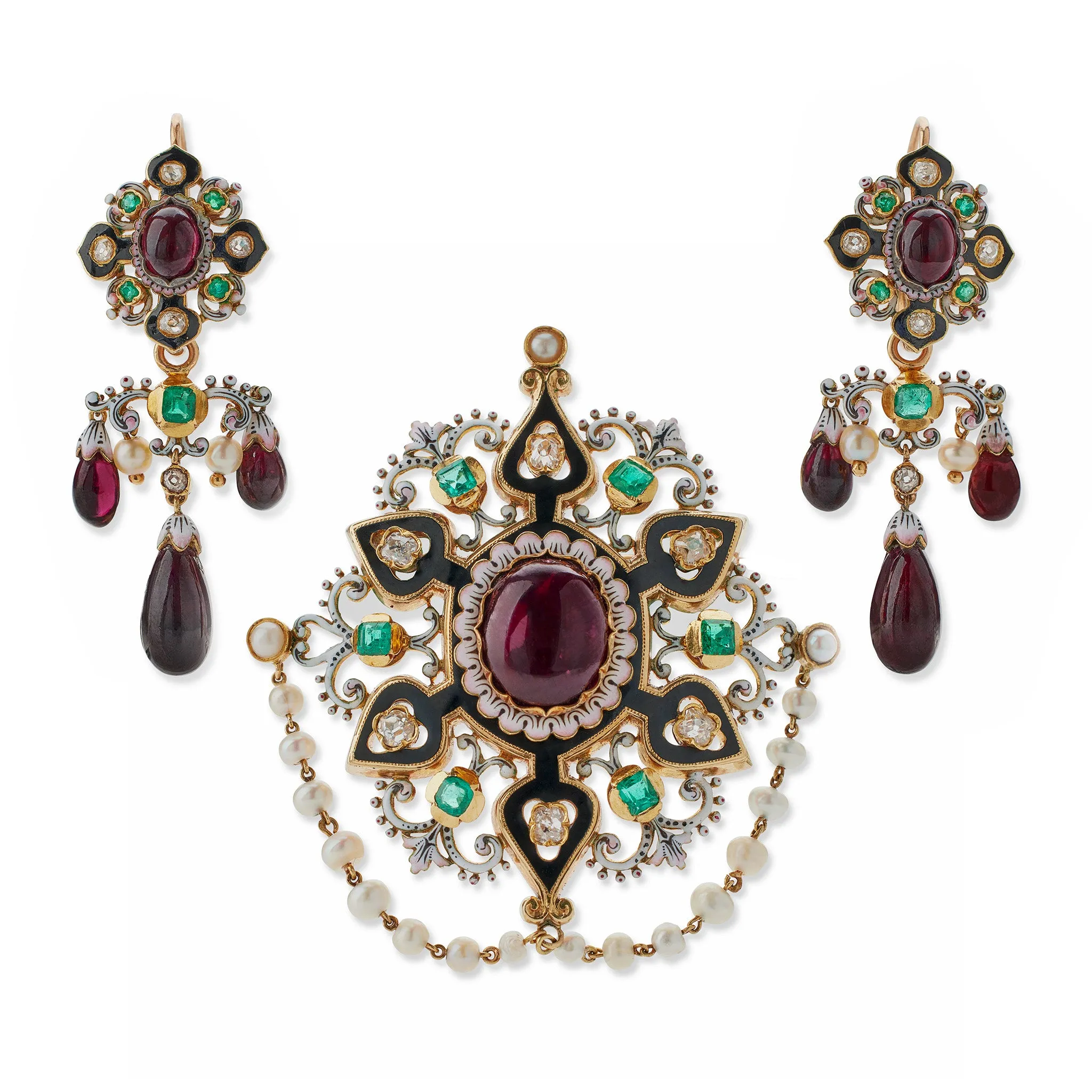 French Renaissance Revival "Holbeinesque" Demi-Parure
