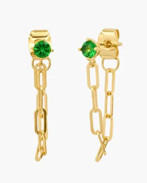 FRONT TO BACK CHAIN LINK STUD EARRING IN EMERALD