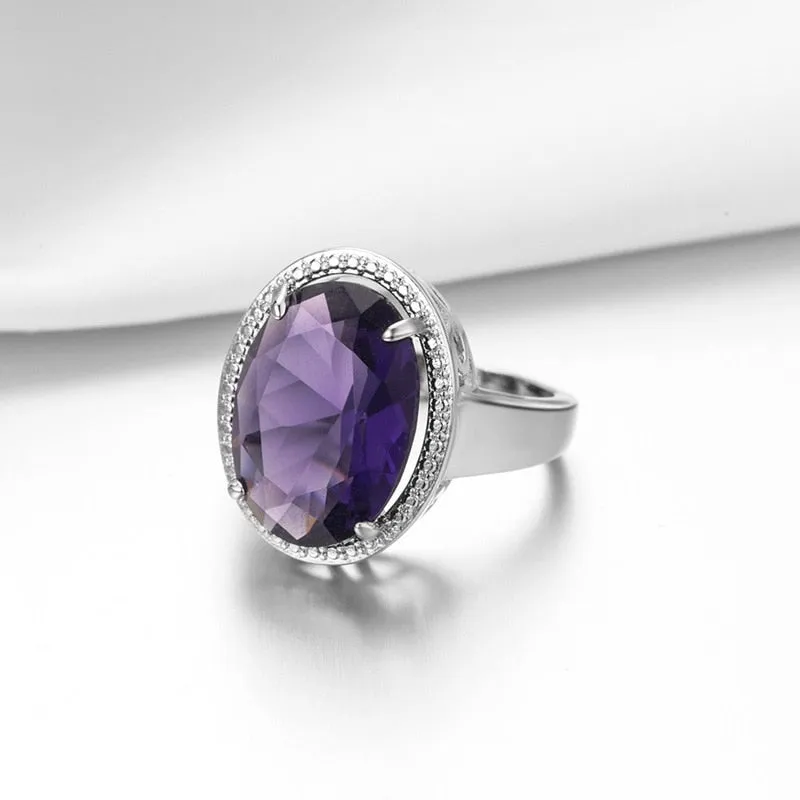 Genuine Purple Amethyst Gemstone Ring 925 Sterling Silver Women's Wedding Jewelry