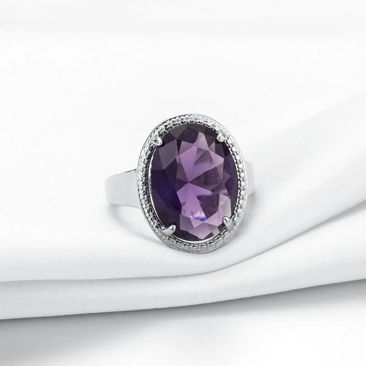 Genuine Purple Amethyst Gemstone Ring 925 Sterling Silver Women's Wedding Jewelry