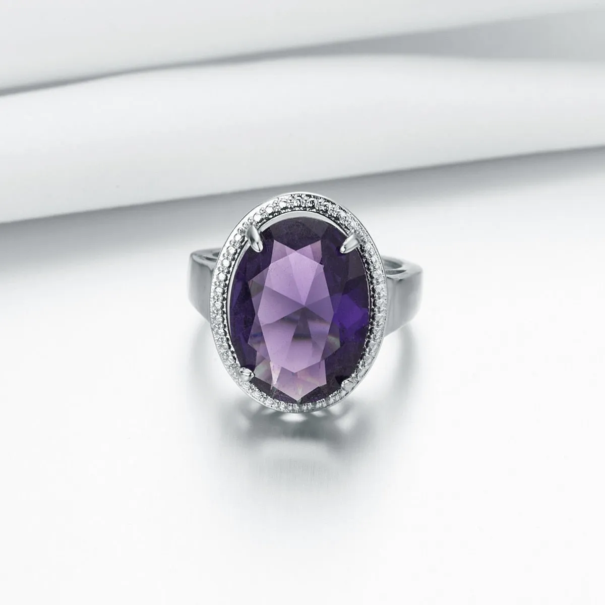 Genuine Purple Amethyst Gemstone Ring 925 Sterling Silver Women's Wedding Jewelry