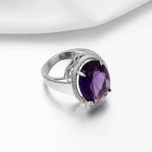 Genuine Purple Amethyst Gemstone Ring 925 Sterling Silver Women's Wedding Jewelry