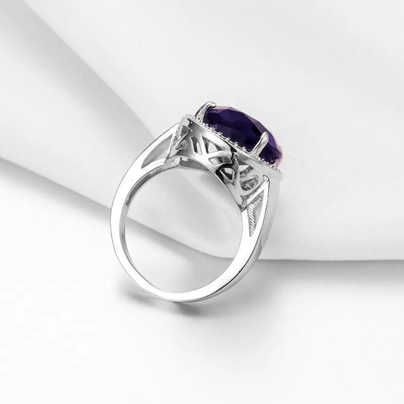 Genuine Purple Amethyst Gemstone Ring 925 Sterling Silver Women's Wedding Jewelry