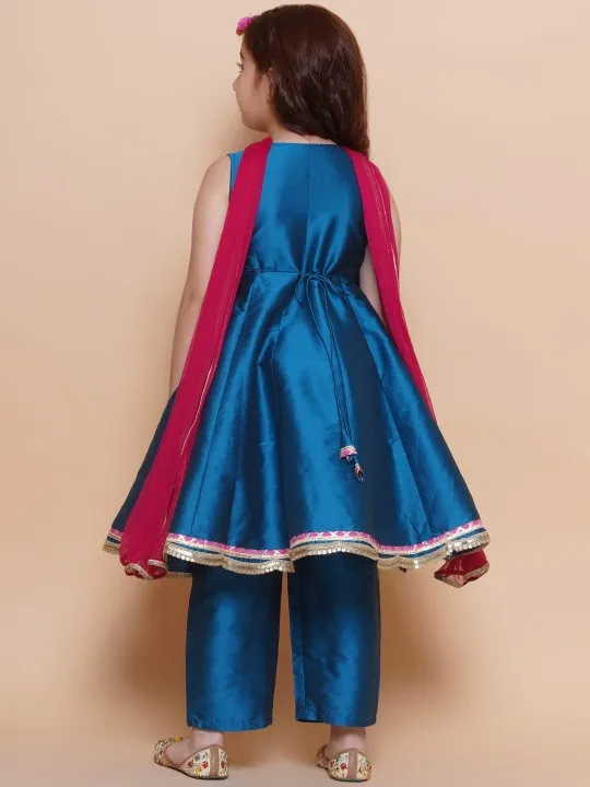 Girls Cute Blue Ethnic and Traditional Kurta & Pajama, Dupatta Dress