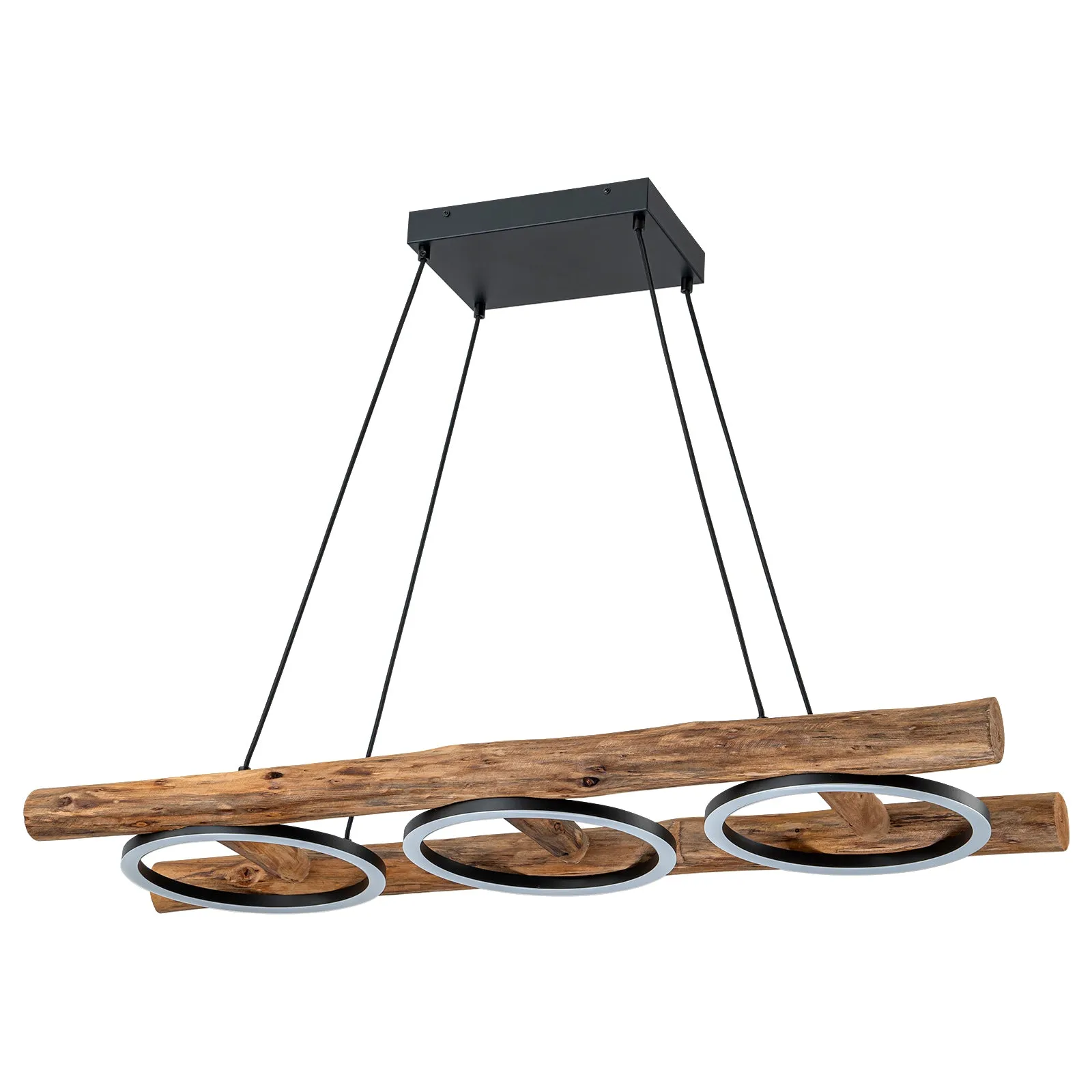 Glowlings 3-Light Vintage 43"Wide Rectangular LED Linear Wooden Pendant Light Island Light