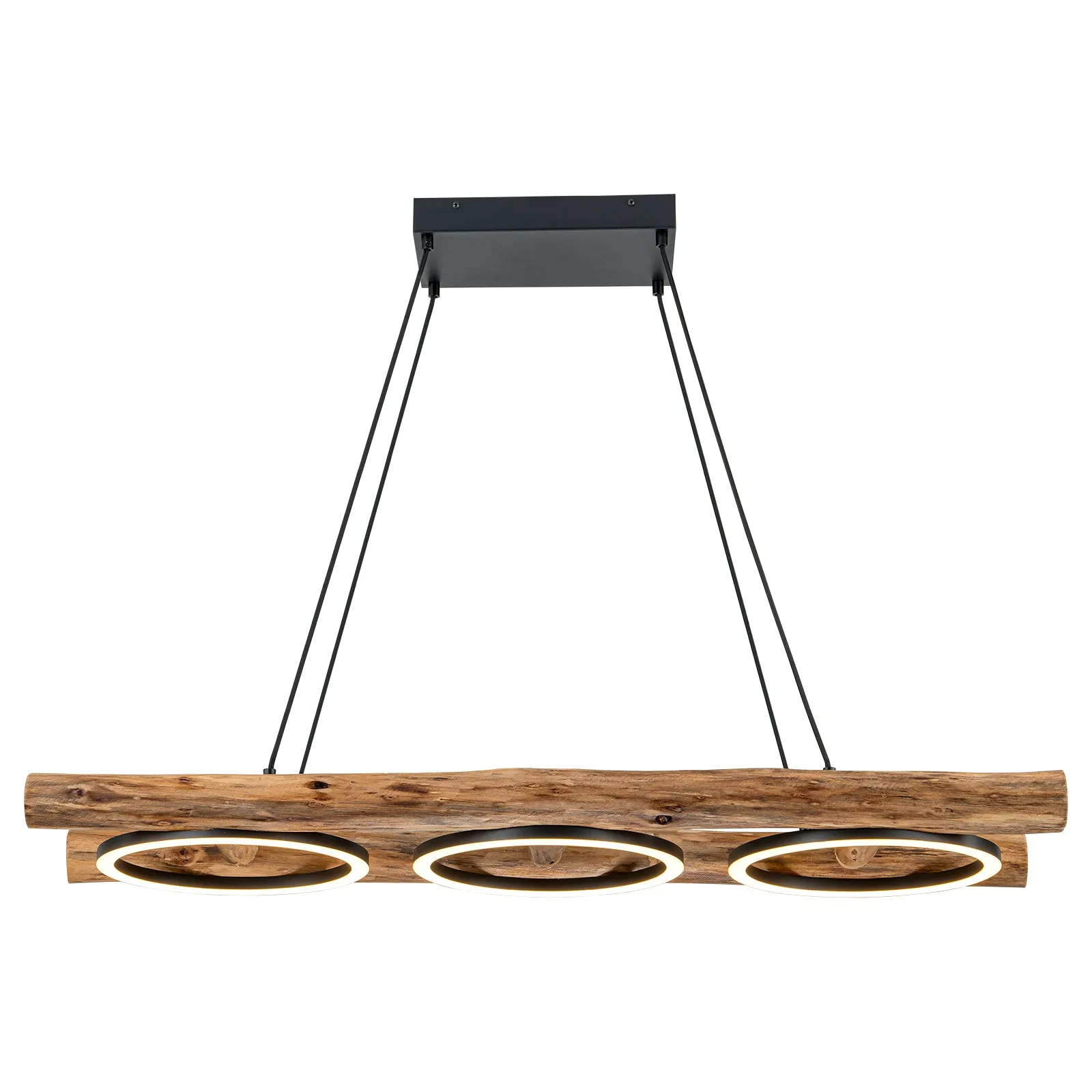 Glowlings 3-Light Vintage 43"Wide Rectangular LED Linear Wooden Pendant Light Island Light