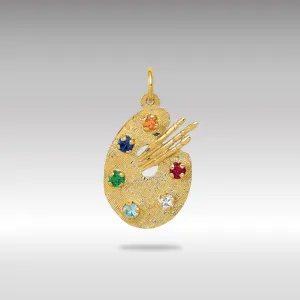 Gold CZ Stones Artist Palette Necklace Pendant