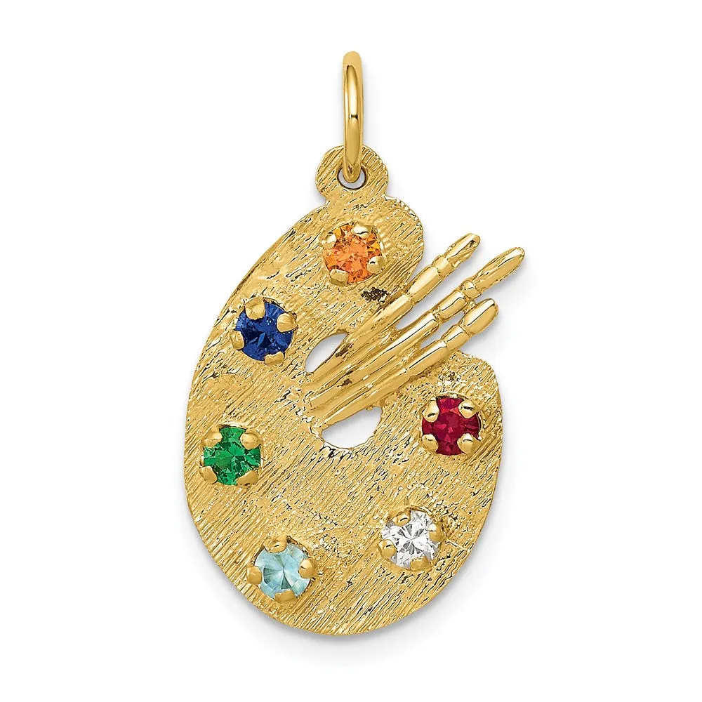 Gold CZ Stones Artist Palette Necklace Pendant