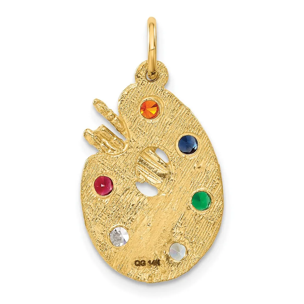 Gold CZ Stones Artist Palette Necklace Pendant